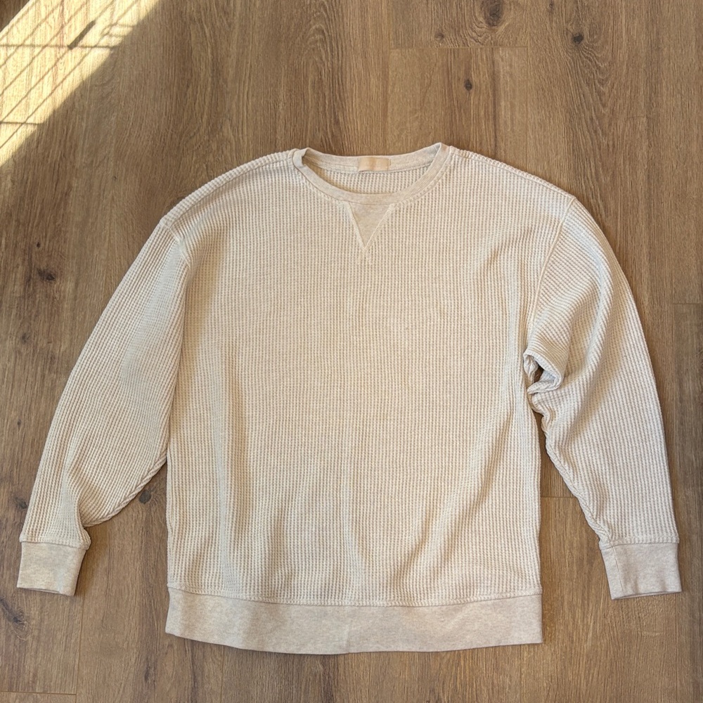 nuuds Cream Waffle-Knit Pullover Sweatshirt